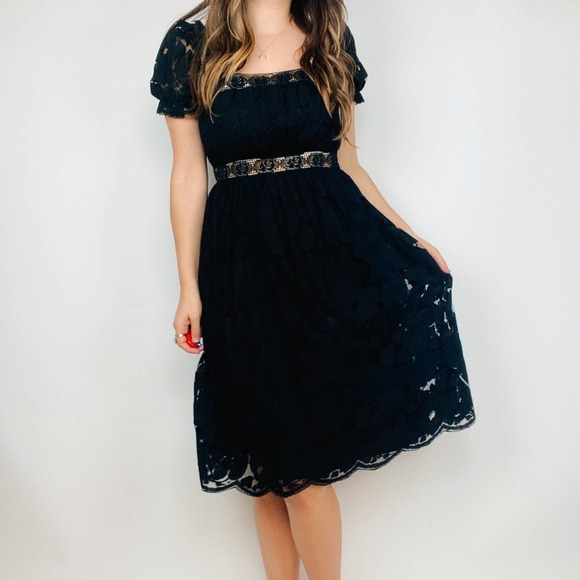 Anna Sui Dresses & Skirts - Anna Sui Black Empire Waist Lace Knee length Dress
